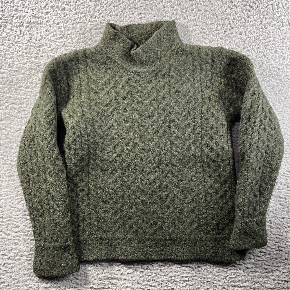 Aran Sweater Market 100% Wool Mock Neck Sweater Green Shrunk Womens XS